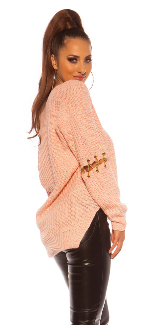 V-Cut sweater with chain decoration Rose